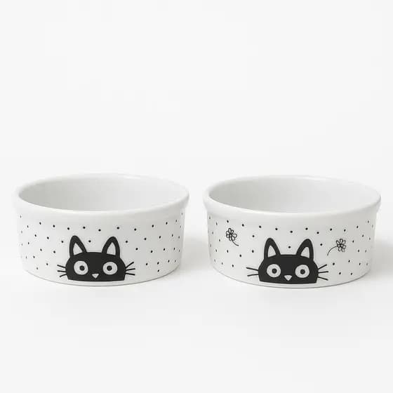 Kit Duplo Comedouro Bebedouro Porcelana Gato – 330ml Decorado