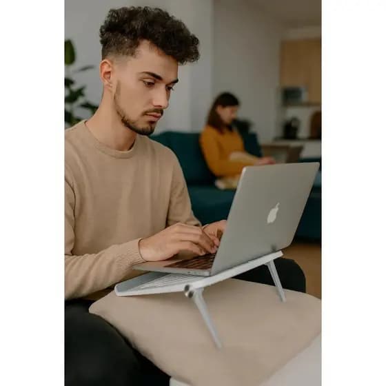 Suporte Notebook Branco Dobrável Ergonômico Mesa Portátil Ajustável Antiderrapante