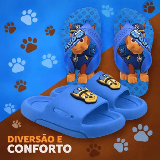 Kit 2 Calçados Infantil Sandália Slide + Chinelo Casual Menino Azul Patrulha Kids Marca Nexa