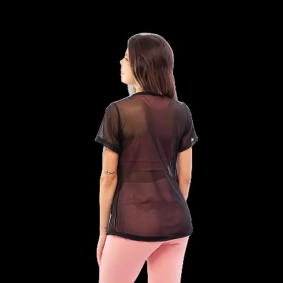Blusa Feminina de Tule Transparente com Manga Roupa de academia Moda fitness