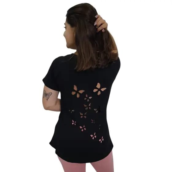 Blusa Feminina Tapa Bumbum com corte Borboletas Moda Fitness