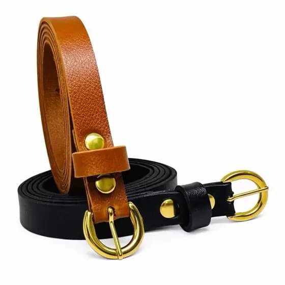 Kit 2 Cintos Feminino Fino Largura 1.5cm Fivela Dourada Delicada Dia a Dia Elegante Casual Skinny - Bia