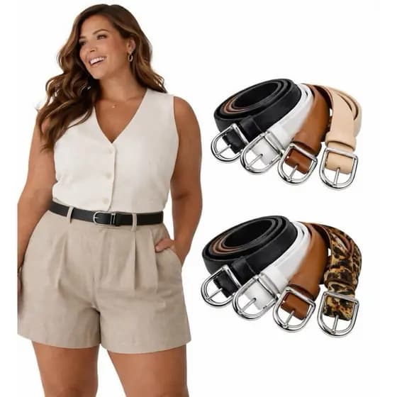 Kit 4 Cintos Femininos PLUS SIZE Fivela Prata Largura 2.0cm Usar Com Vários Looks Elegante Casual - Ana