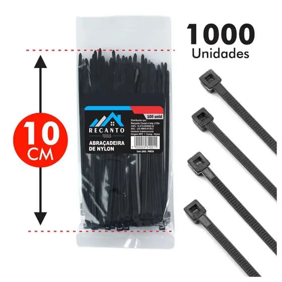 1000 Abraçadeira de Nylon 10cm Cintas Plásticas Enforca Gato Braçadeira - Preta | Branca