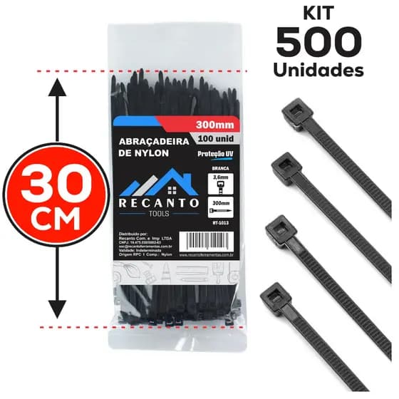 Kit 500 Abraçadeira de Nylon 30 cm Cintas 3.6 ou 4.8mm Plásticas Enforca Gato Braçadeira - Preta | Branca