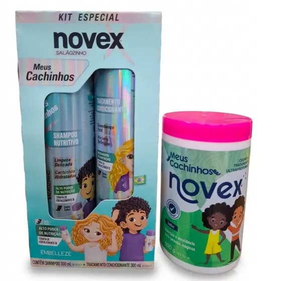 Kit Novex Meus Cachinhos Shampoo 300ml + Condicionador 300ml + Creme Tratamento 400g.