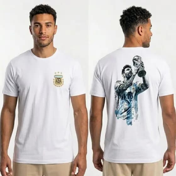 Camiseta 100% Algodão Oversized Masculina e Feminina Casual Camisa 10 Campeão do Mundo Argentina Unissex.