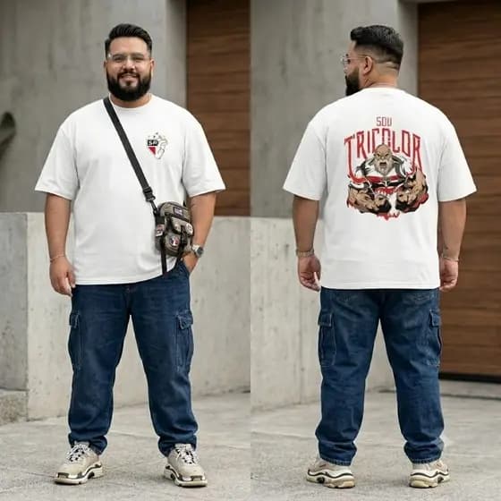 Camiseta São Paulo Tricolor Oversized 100% Algodão Unissex Streetwear Escudo Frente Torcedor Casual Masculina Feminina.