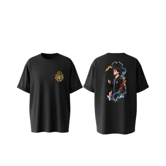 Camiseta Harry Potter Unissex Estampa Costas Hogwarts Streetwear Geek