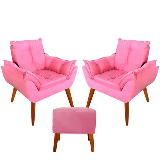 Kit Decorativo Amamentação 02 Poltronas Opala + 01 Apoio Para Pés Suede Várias Cores