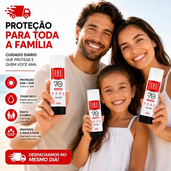 Kit 2 Protetor Solar Dandas 70 FPS / C.Toque Seco, FACIAL E CORPORAL, VEGANO, HIPOALERGENICO