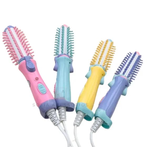 Mini Escova enrola cabelo chapinha bivolt portátil alisadora 2 em1