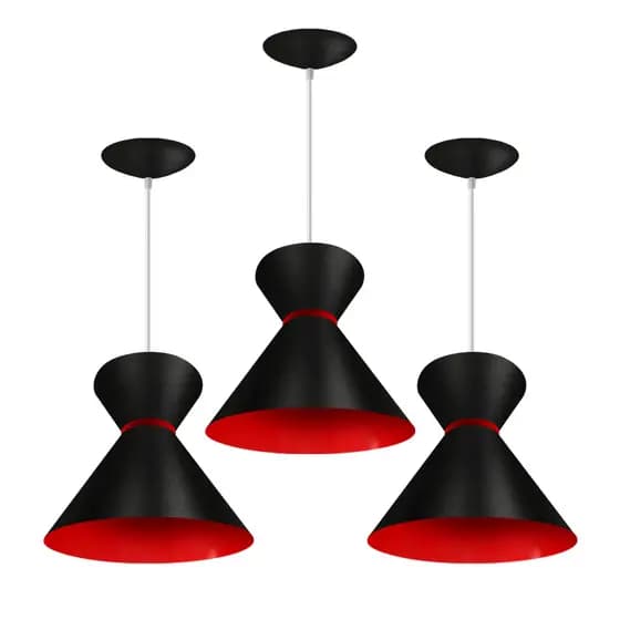 KIT 3 PENDENTES LUSTRES MODELO LUXO PRETO COM VERMELHO CASA E DECORAÇÃO ENVIO IMEDIATO