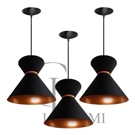 KIT COM 3 PENDENTES LUXO PRETO COM COBRE CASA E DECORAÇÃO ENVIO IMEDIATO