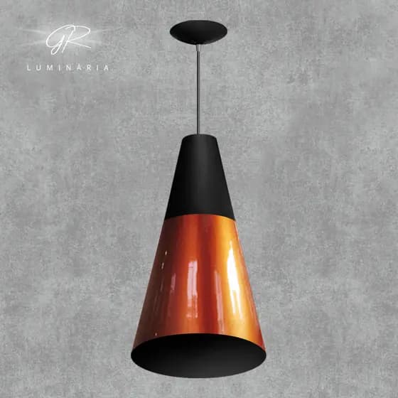 Pendente Lustre New Cone Cobre Com Detalhe Em Preto Casa E Decoração Envio Imediato GR iluminação