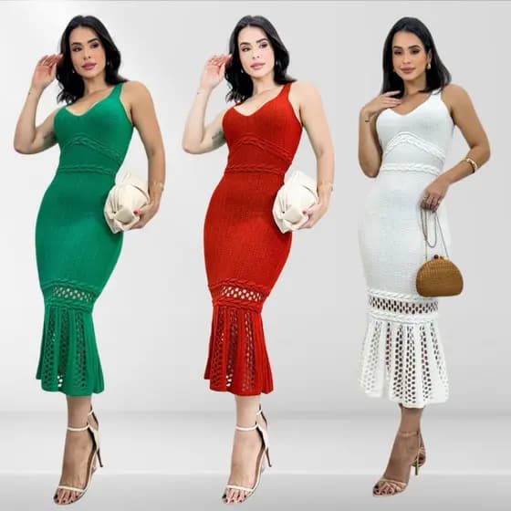 Vestido Midi Alça Tricô Modal Trançado
