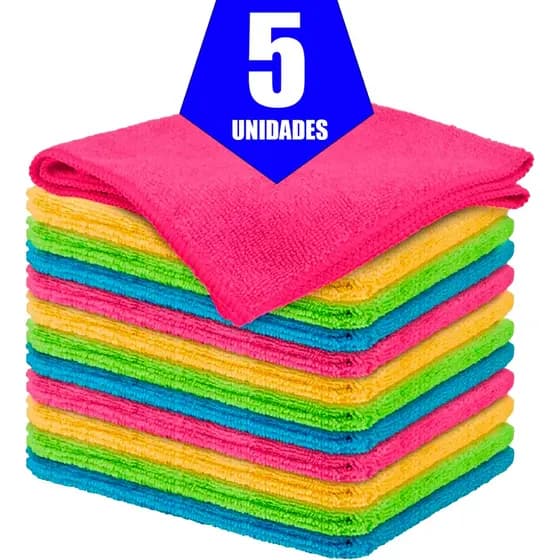 Kit 5 pano microfibra flanela de limpeza multiuso
