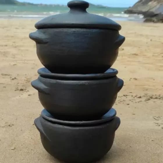 PROMOÇÃO kit 3 panela de barro preta capixaba 1 LITRO + 3 cumbuca 300 ML