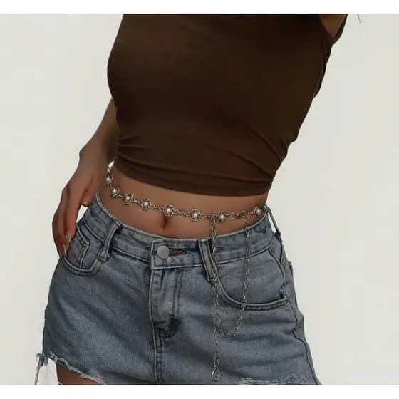 Corrente de cintura para mulheres cinto de metal ajustável para colete, jeans, Perola Cinto geometrico blogueira