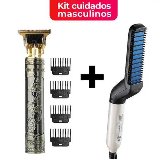 KIT 2 Escova Barba Chapinha Modelador Pente + Máquina De Cortar Cabelo Para Barba-Kit cuidados masculinos
