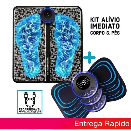 Kit Mini Massageador E Tapete Elétrico Dor Pés E Musculares Tapete Massageador de Pés Elétrico Portátil Recarregável EMS