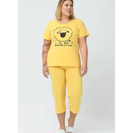 Conjunto Pijama Feminino Pescador Plus Size De Algodão Ovelhinha