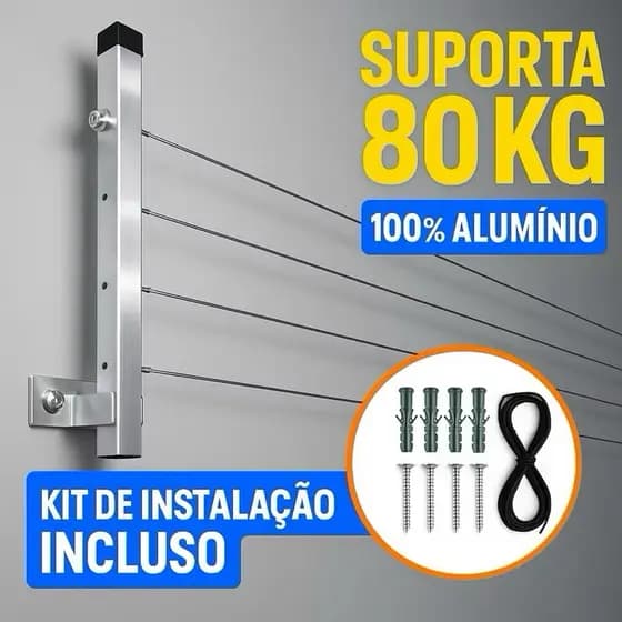 Varal dobravel de Parede o Mais Resistente da Categoria Até 80 Kg Dobrável 2 Hastes Premium