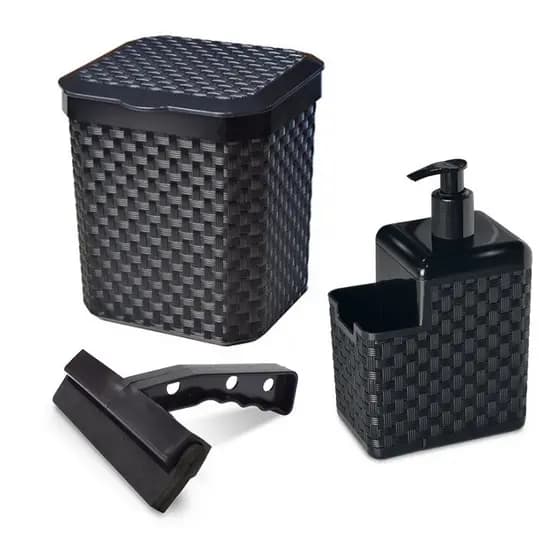 Kit Lixeira de Pia 5 Litros + Porta Detergente Sabão + Rodinho Cozinha 3 Peças Rodo Combo Jogo