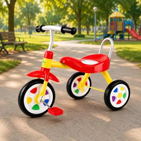 Bicicleta Triciclo Infantil Amarelo 3 Rodas com Pedais e Encosto para Crianças