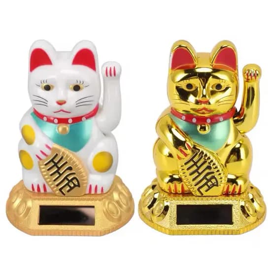 Manekineko Gato da Sorte Acenando Movido a Energia Solar