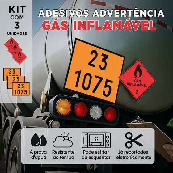 Kit de Adesivos de Advertência Gás Inflamável | Sinalização Profissional de Segurança