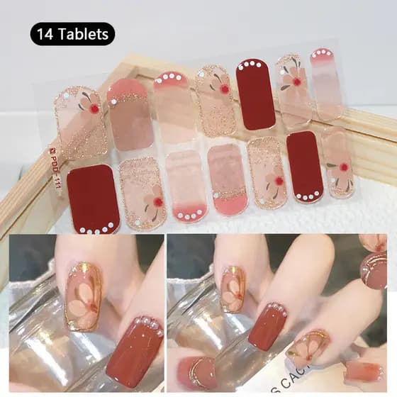14 Tiras Adesivos De Unhas Em Gel Floristas De Cobertura Completa De Esmaltes Bricolage