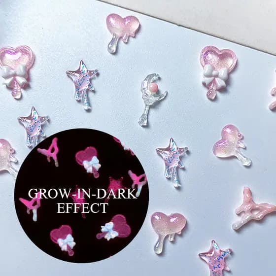 Auroras Glitter Heart Star Em Forma De Estrela Brilhante Acessórios De Unhas Grow-In-Dark Nail Material Decorações