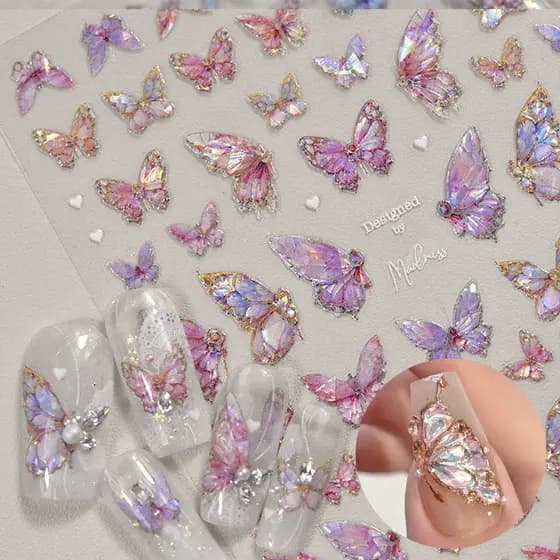 Autocolantes De Unhas De Borboleta Rosa Alta Qualidade Desenho De Luz De Concha Decoração De Arte