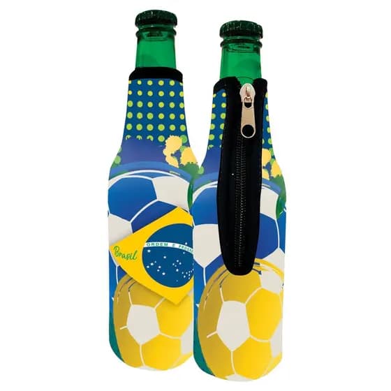 Porta long Neck Termico tema Brasil Azul com Zíper Neoprene 330ml