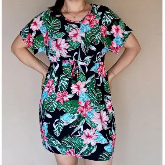 Saída de Praia Soltinha Malha Fria Estampada Vestido Tamanho P M G