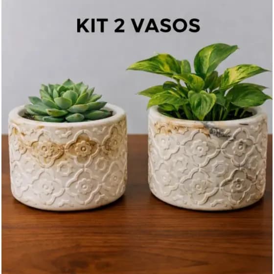 Kit 2 Vasos de Gesso para Plantas Artificial Cactos Suculentas Pintura Artesanato Vasinhos