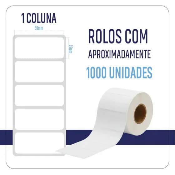 Etiqueta 50x25 Térmica 1 Col Kit 10 Rolos Zebra Tomate Argox Branco kit com 12 rolos