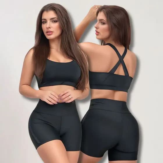 Conjunto Suplex Top Bojo Shortinho com Tela Academia Fitness Casual Conforto na Moda Pronta Entrega