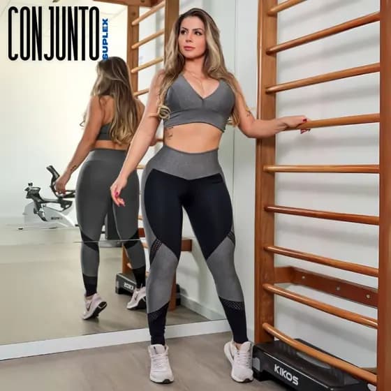 Conjunto Calça Legging Cropped Bojo Removível Academia Suplex Alta Qualidade Fitness Treinos Oferta