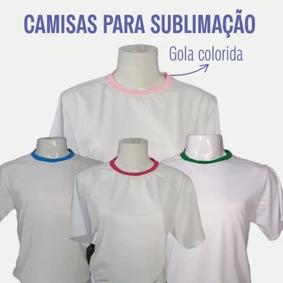 Camisa T-shirt branca com a gola colorida para sublimação e/ ou dia dia