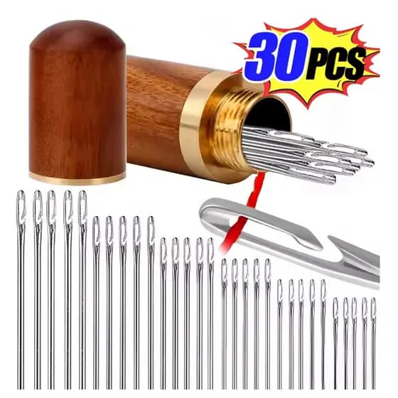 30 Agulhas de Costura com Rosqueamento Lateral Fácil + case para guardar com segurança, vários Comprimentos