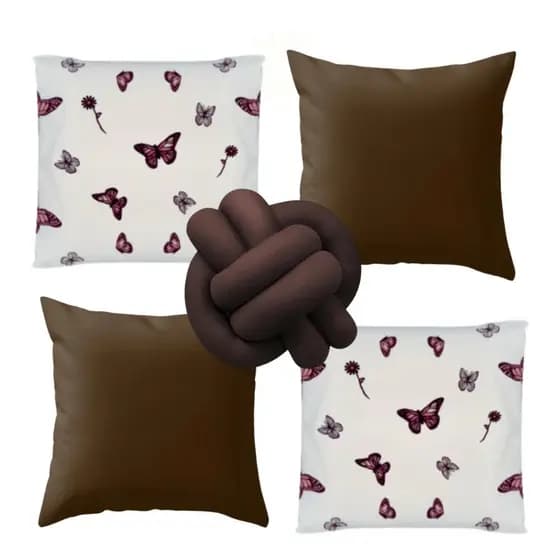 Kit 4 Capa de Almofadas Da Borboleta com Ziper+Almofada de Nozinho Quarto Sala Casa Luxo e Decoração