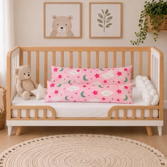Kit 2 Travesseiros de Corpo Xuxinho para Berço 85cm Super Macio Recém-Nascido Apoio para Bebê Dormir