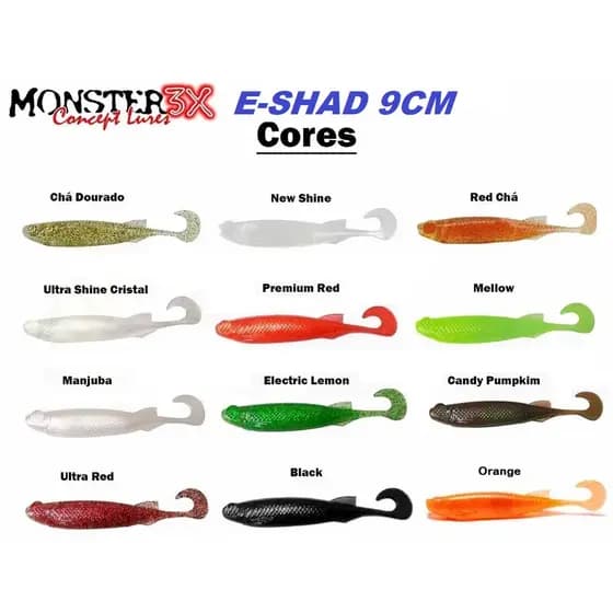 ISCA ARTIFICIAL SOFT BASS MONSTER 3X M3X E-SHAD 9CM C/ 5 UN. VARIAS CORES