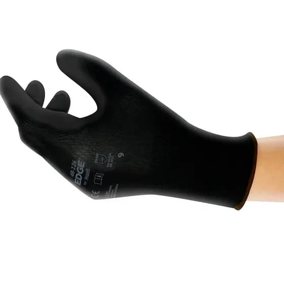 Kit 6 Pares Luva Nylon Ansell Com Banho de Poliuretano Edge Ref. 48126 Preta CA 31492
