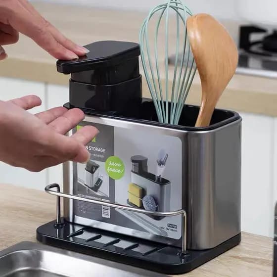 Porta Detergente Dispenser Sabão Liquído Pia Cozinha Porta Talheres Aço Inox