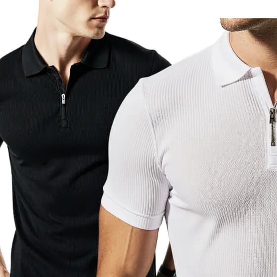 Kit 2 Camiseta Camisas Polo Manga Curta Com Ziper Masculina Malha Canelada