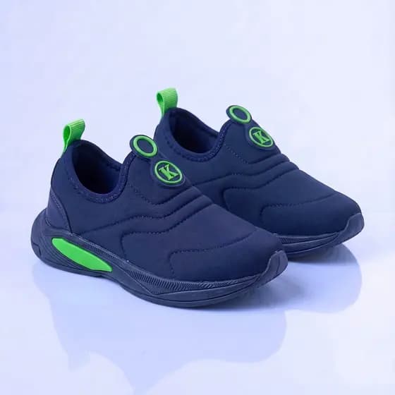 Kidstep Tenis Escolar Infantil Calce Fácil K Masculino Bordado Marinho com Verde