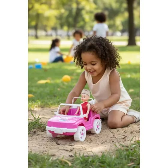 Carrinho Buggy Menina Unicórnio Mágico Rosa com Boneca e Adesivos